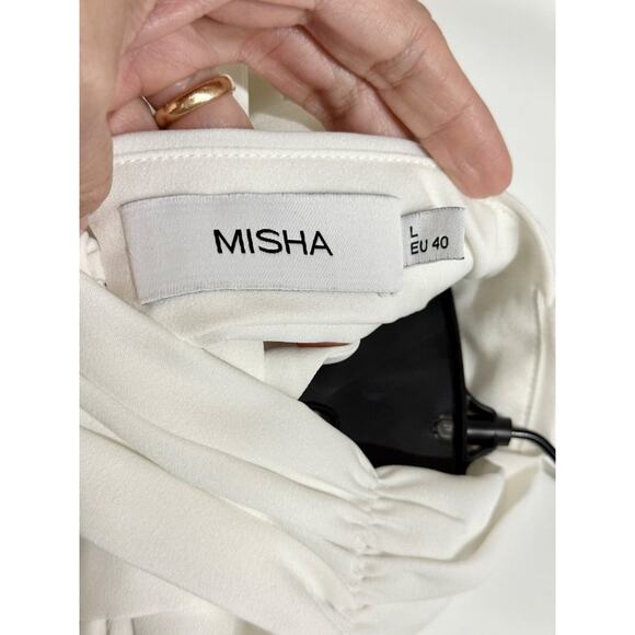 Misha x REVOLVE Evianna Satin Sleeveless Halter Neck Maxi Gown White Women's L - Picture 7 of 7